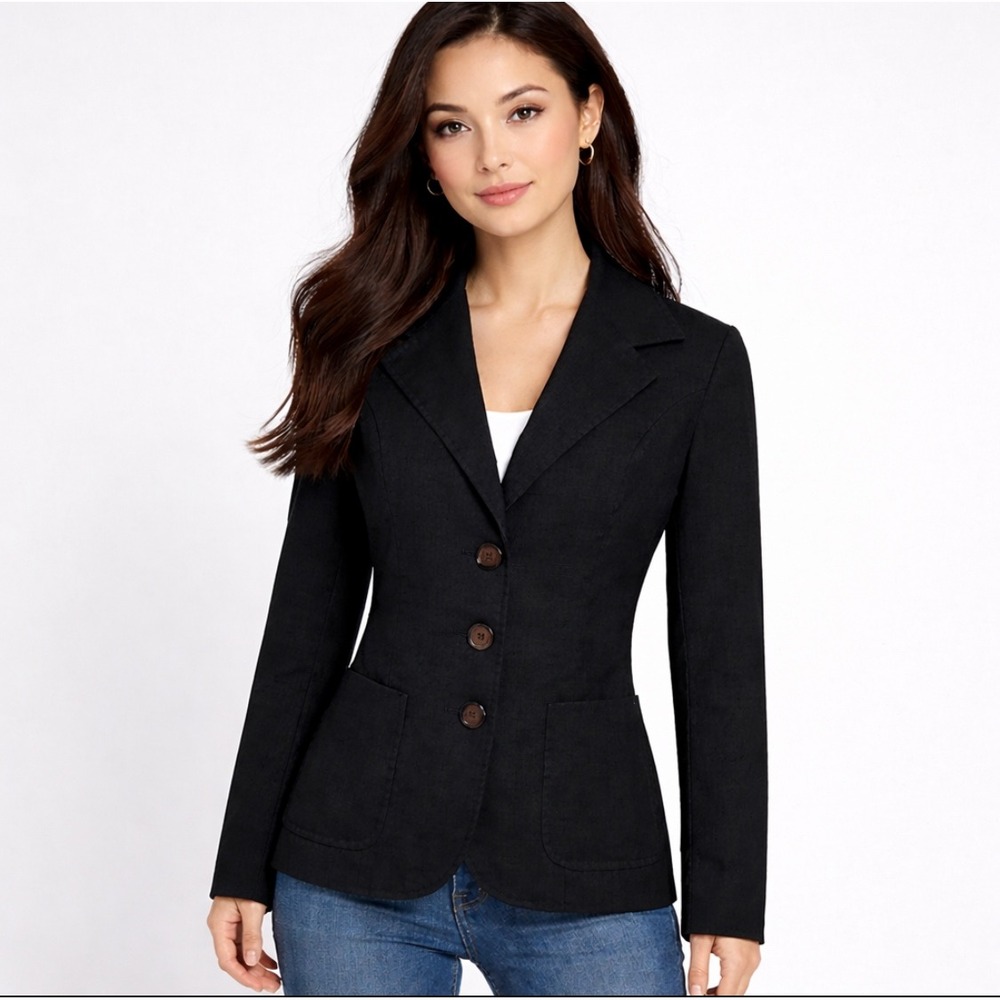 Vtg Prestige of Boston Women Tailored‎ Blazer Jacket Size S Petite Black Office
